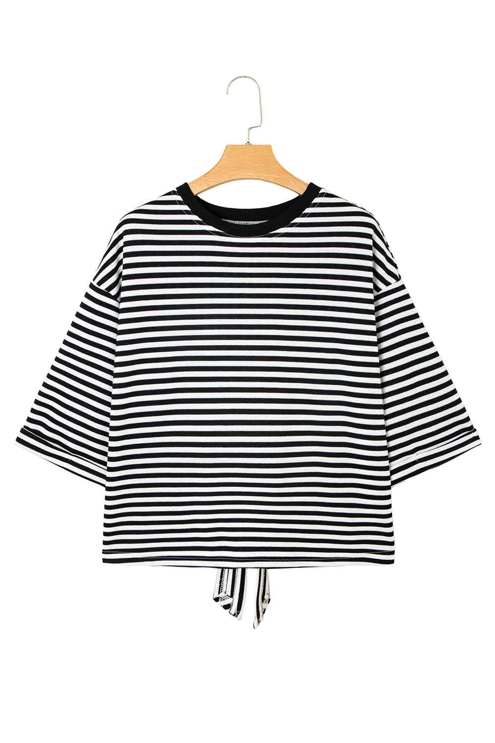 Black Stripe Bowknot Backless T-Shirt