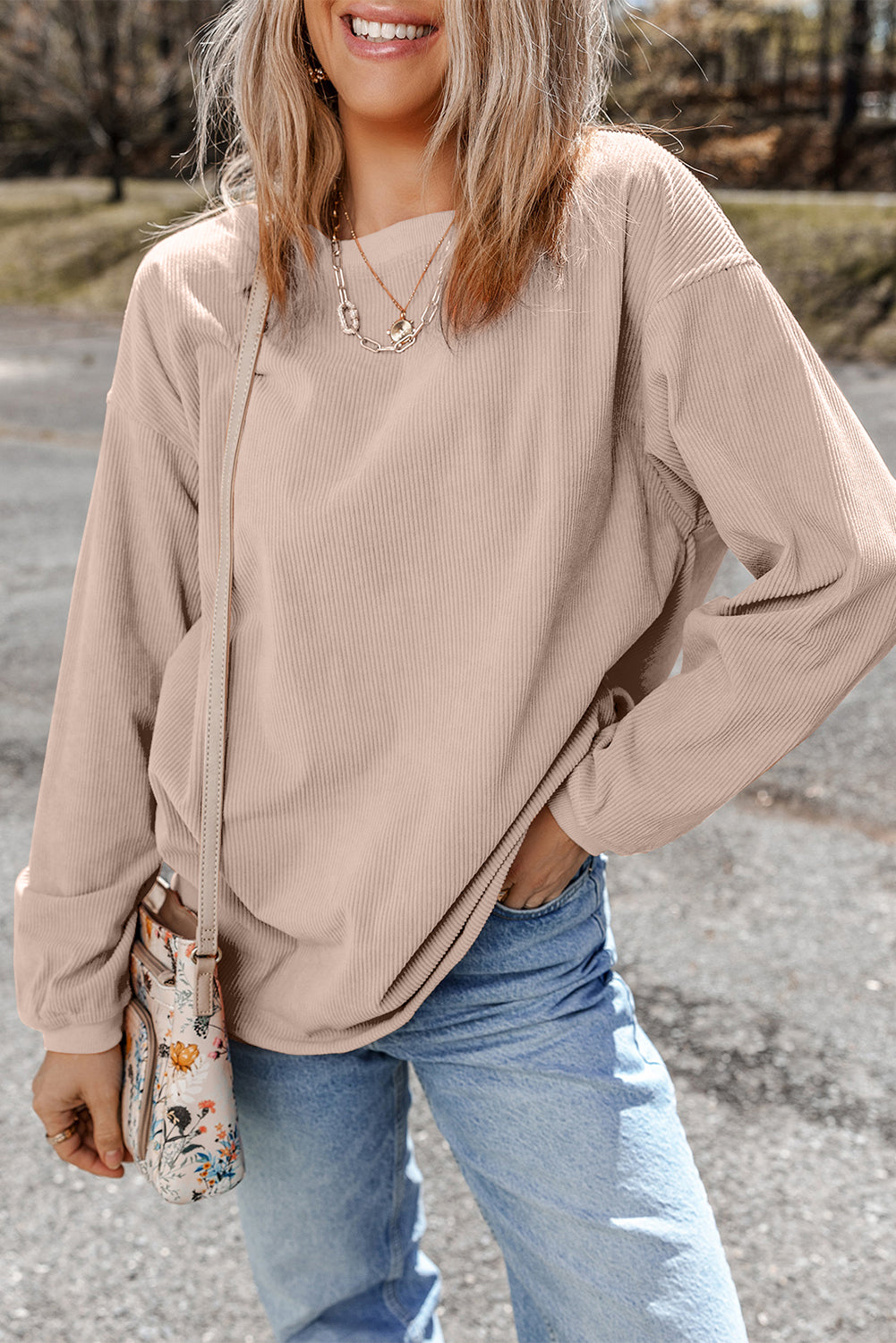 Orange Ribbed Corduroy Oversized Sweatshirt