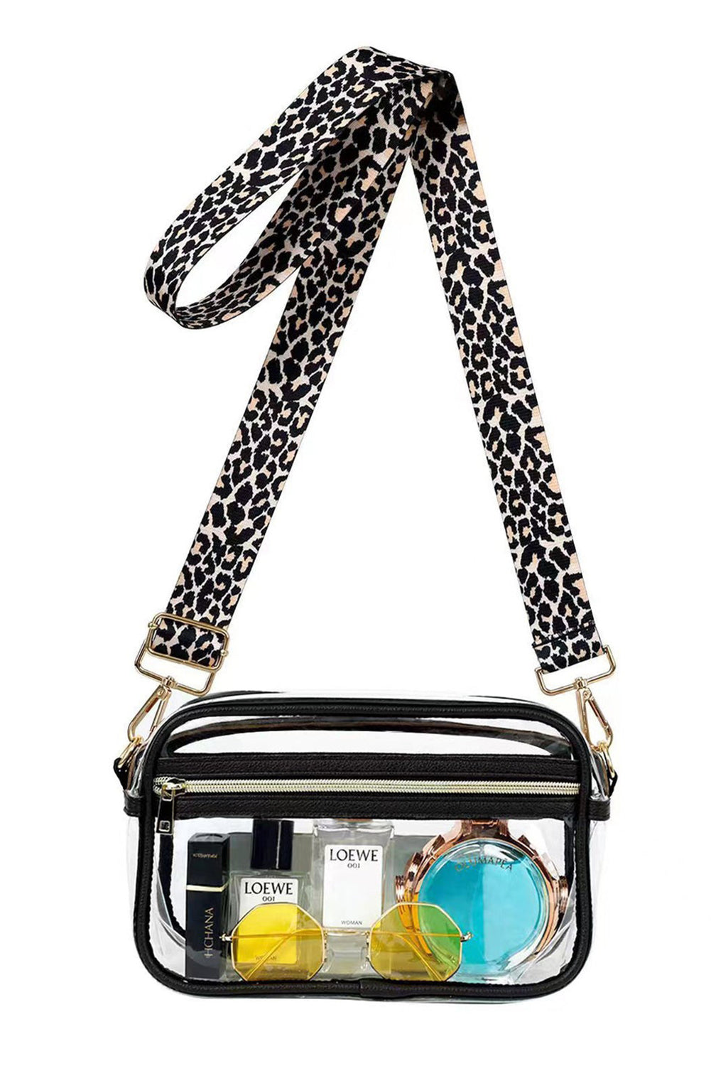 Gold Clear PVC Leopard Shoulder Strap Crossbody Bag