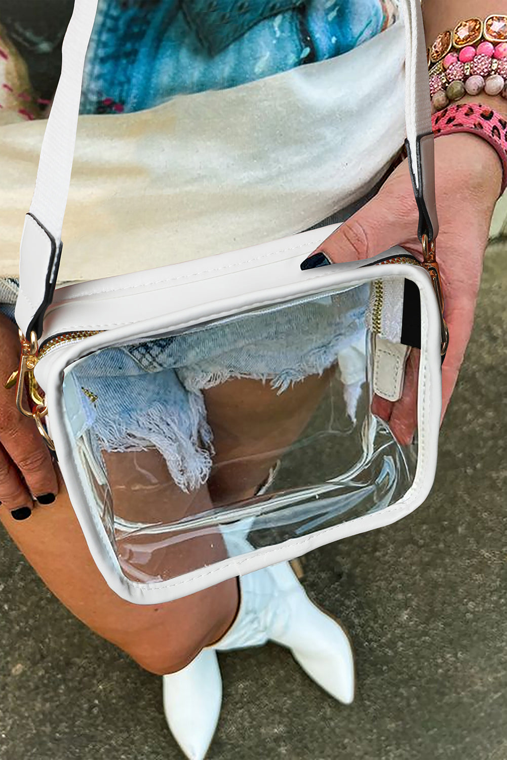 Black Clear PVC Wide Strap Crossbody Bag