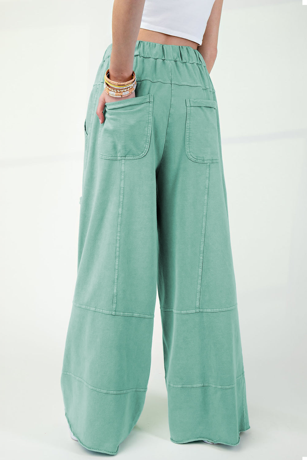 Bonbon Mineral Wash Exposed Seam Wide Leg Cargo Pants