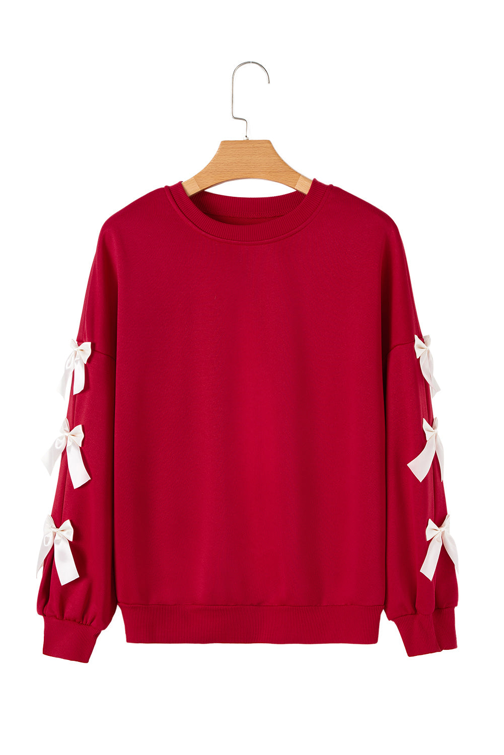Fiery Red Sweet Bowknot Round Neck Sweatshirt