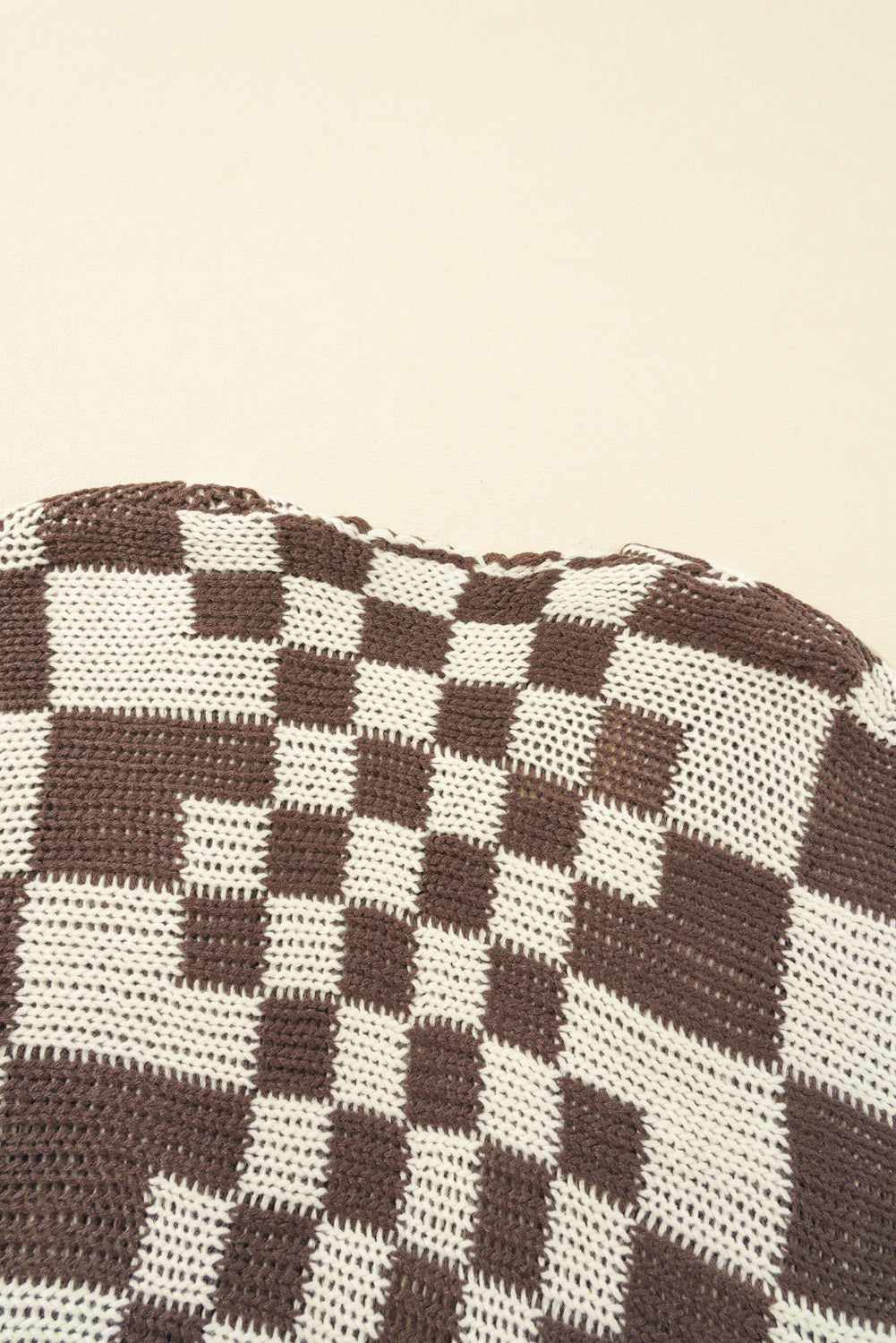 Smoke Gray Colorblock Checked Open Front Knitted Cardigan