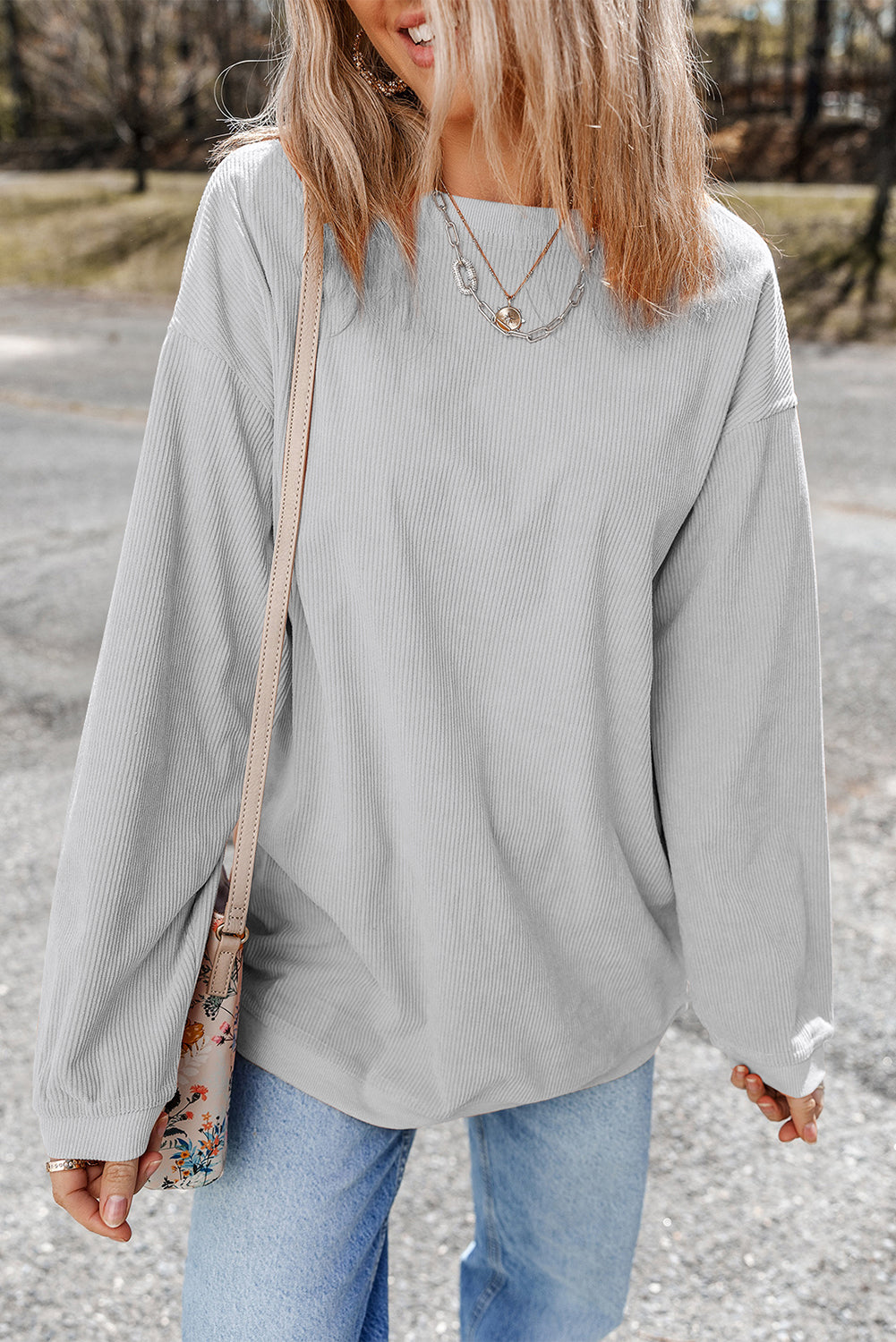 Orange Ribbed Corduroy Oversized Sweatshirt