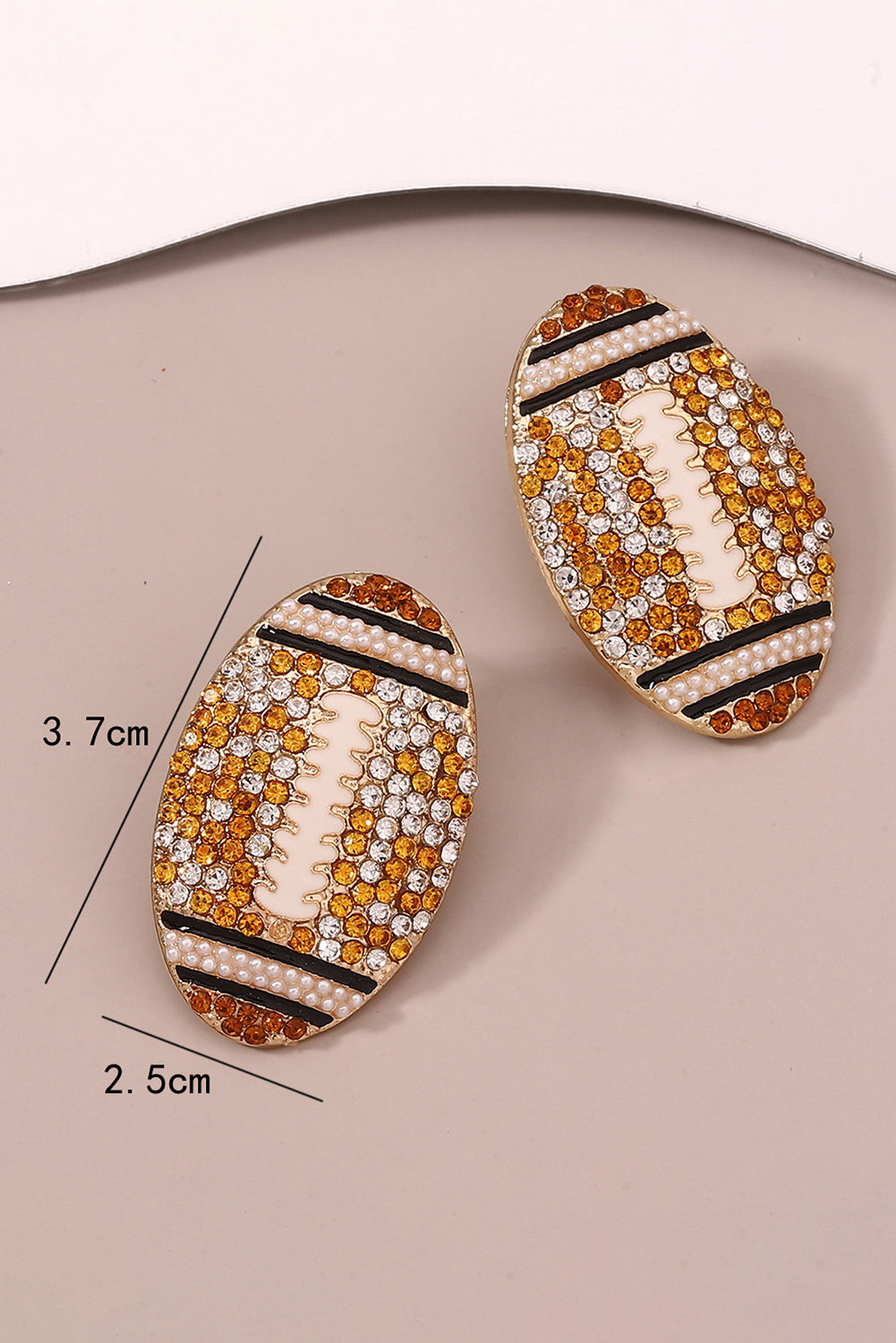 Gold Rhinestone Football Game Day Stud Earrings