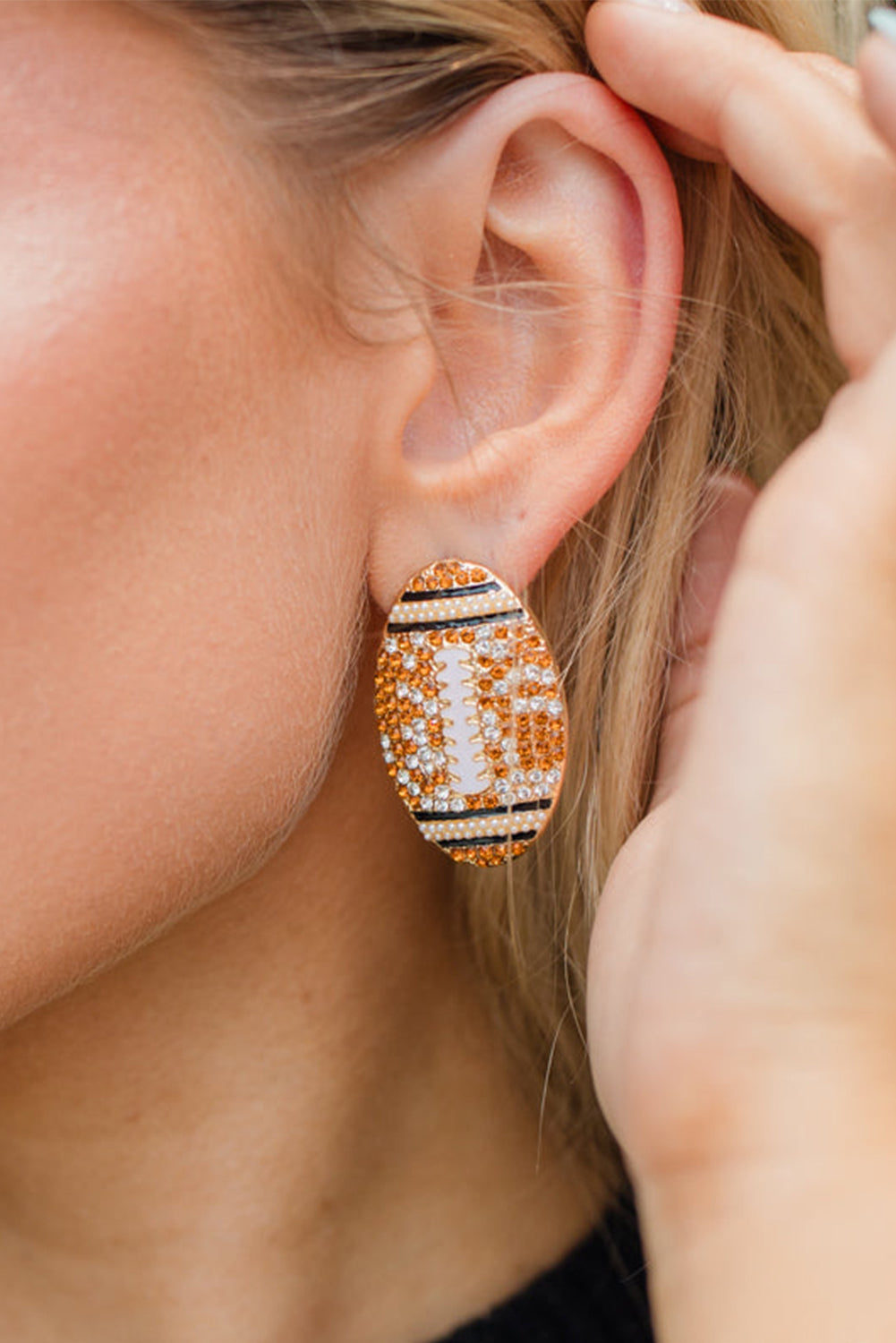 Gold Rhinestone Football Game Day Stud Earrings