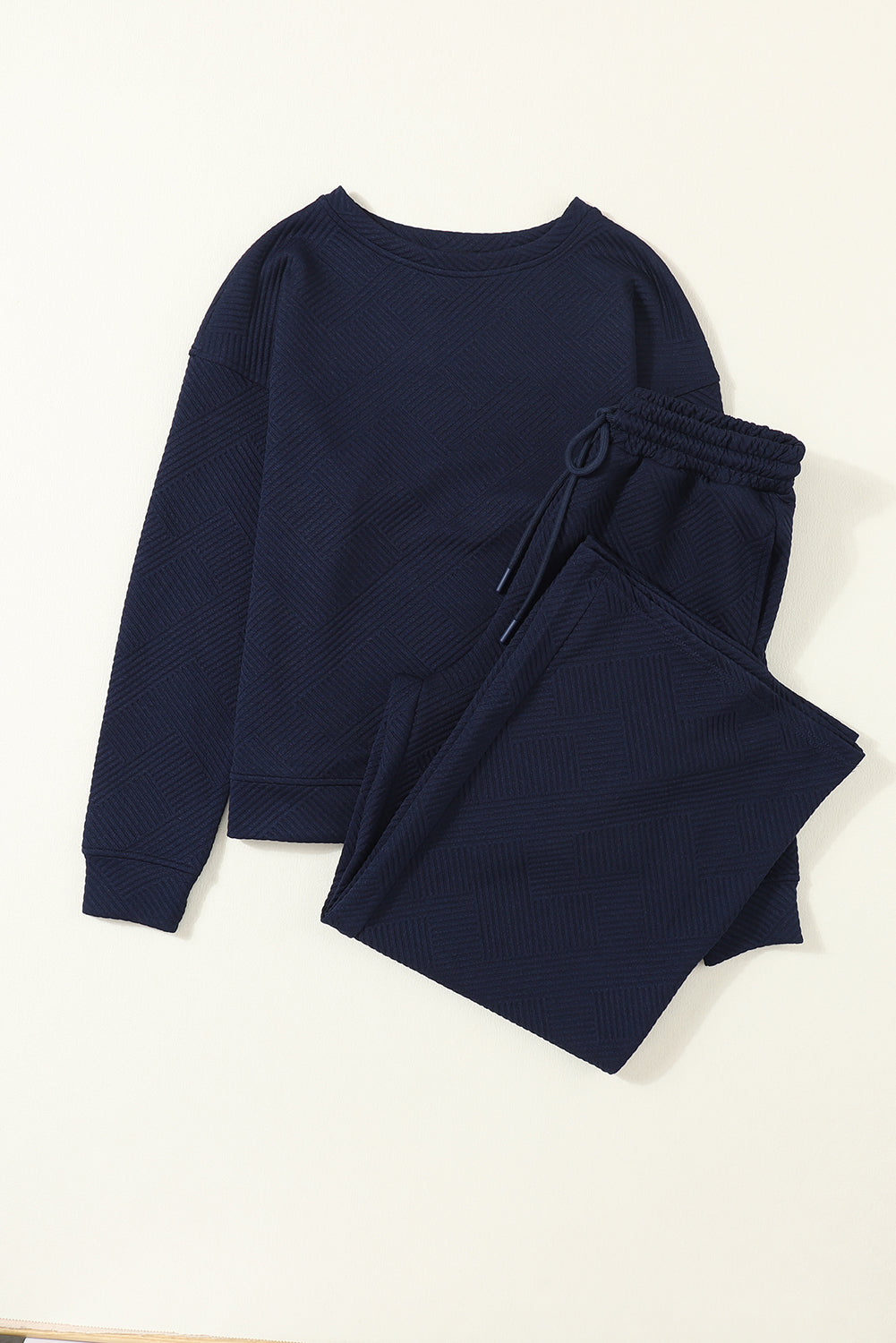 Black Textured Loose Slouchy Long Sleeve Top and Pants Set