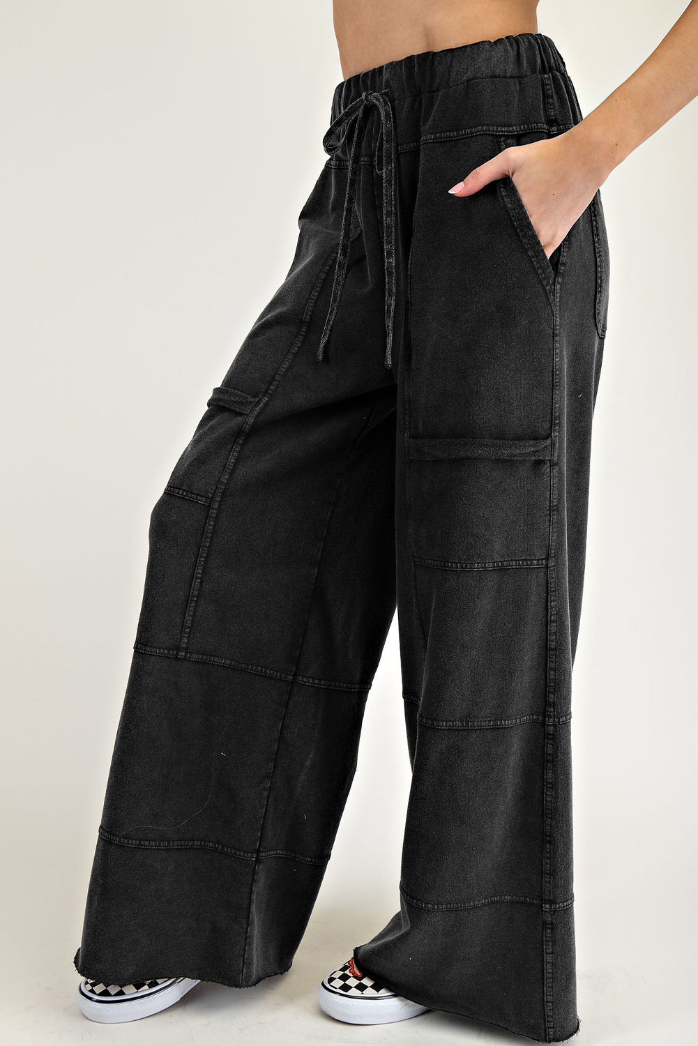 Bonbon Mineral Wash Exposed Seam Wide Leg Cargo Pants