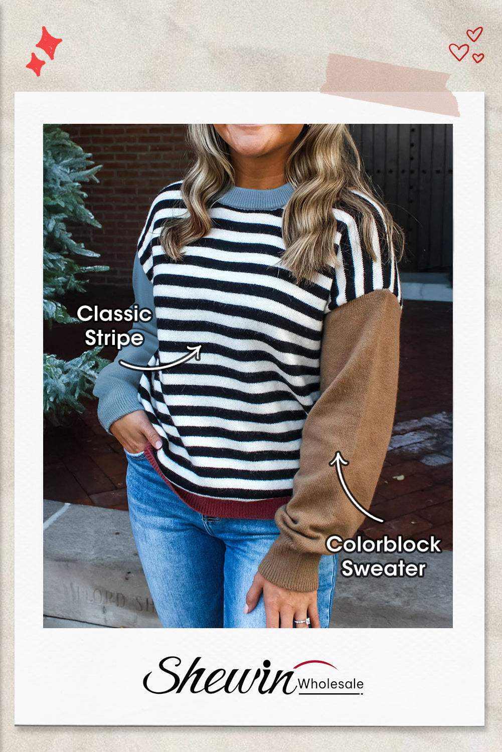 Black Striped Colorblock Patchwork Long Sleeve Sweater