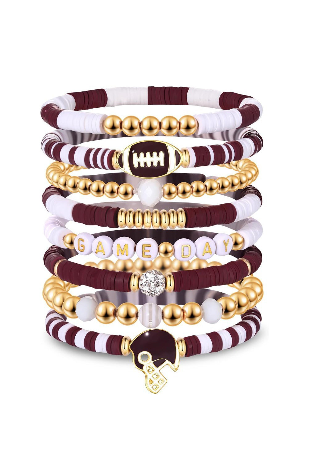 Chestnut Game Day Football Beaded Bracelet Set