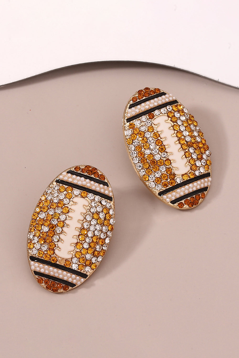 Gold Rhinestone Football Game Day Stud Earrings