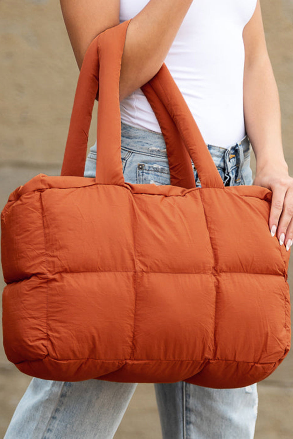 Black Solid Quilted Puffy Zipped Large Tote Bag