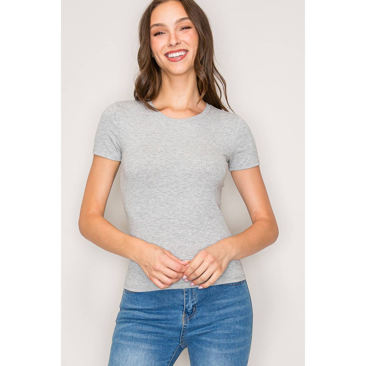 Timeless Short Sleeve Ribbed Tee with Classic Crew Neck in Rayon.