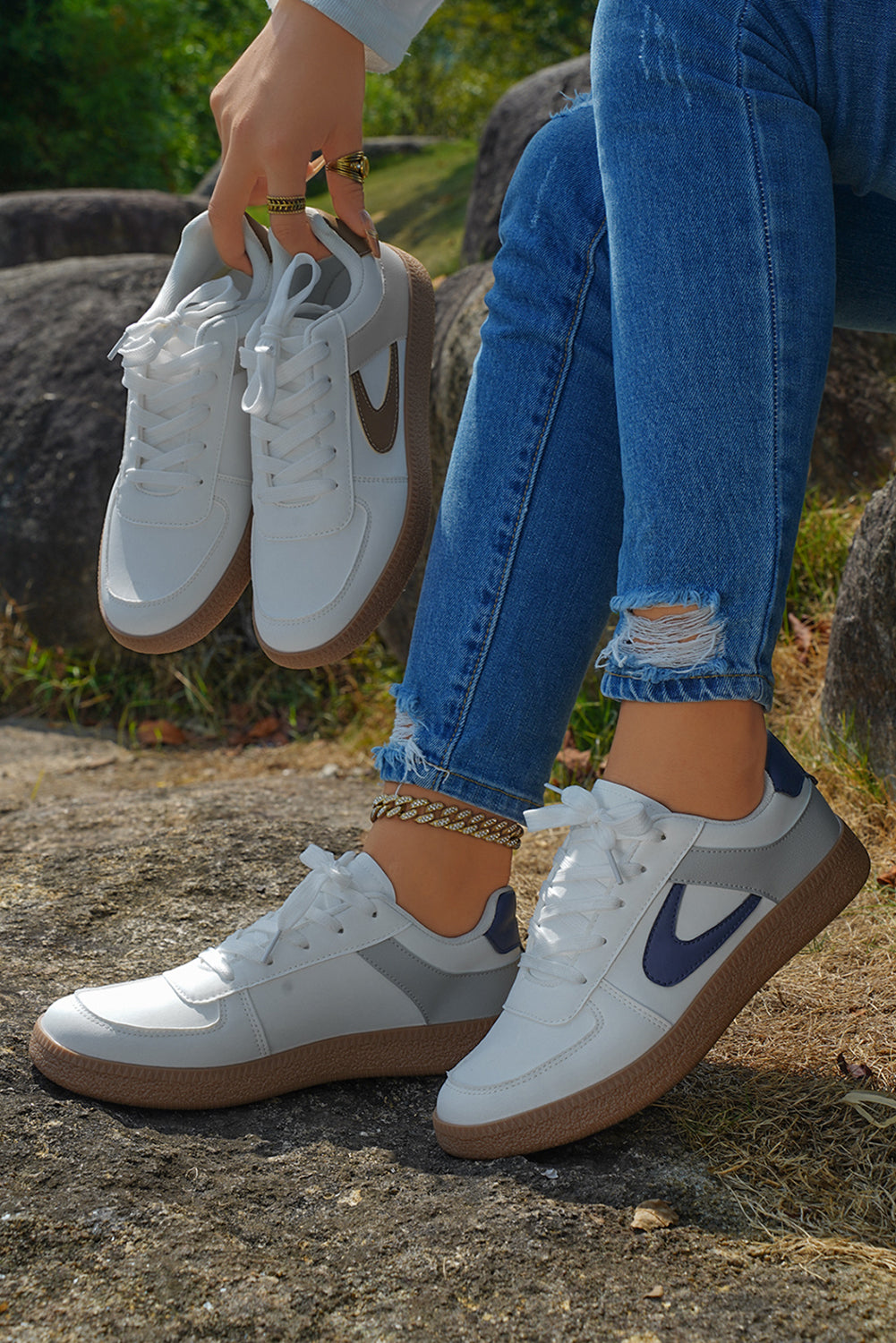 Coffee PU Leather Lace Up Sneakers