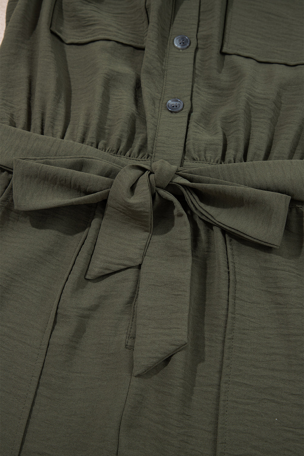 Moss Green Half Button Belted Utility Short Sleeve Jumpsuit