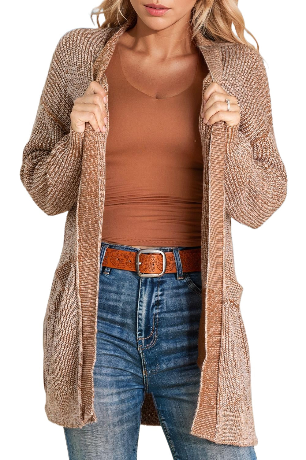Straw Yellow Open Front Pocket Knit Cardigan