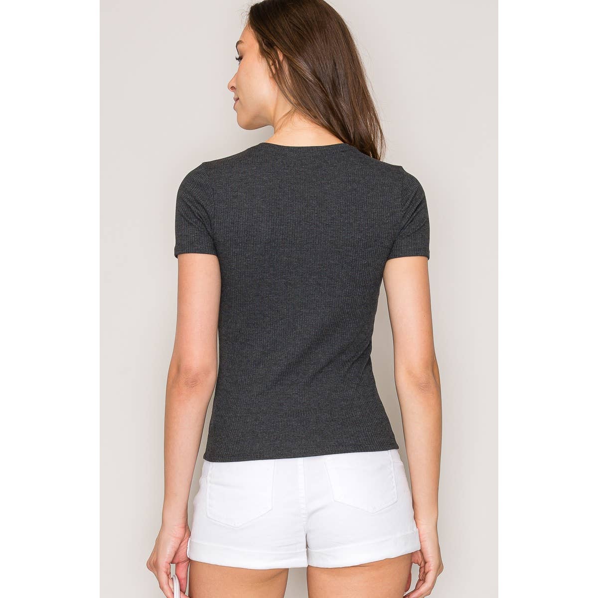 Timeless Short Sleeve Ribbed Tee with Classic Crew Neck in Rayon.