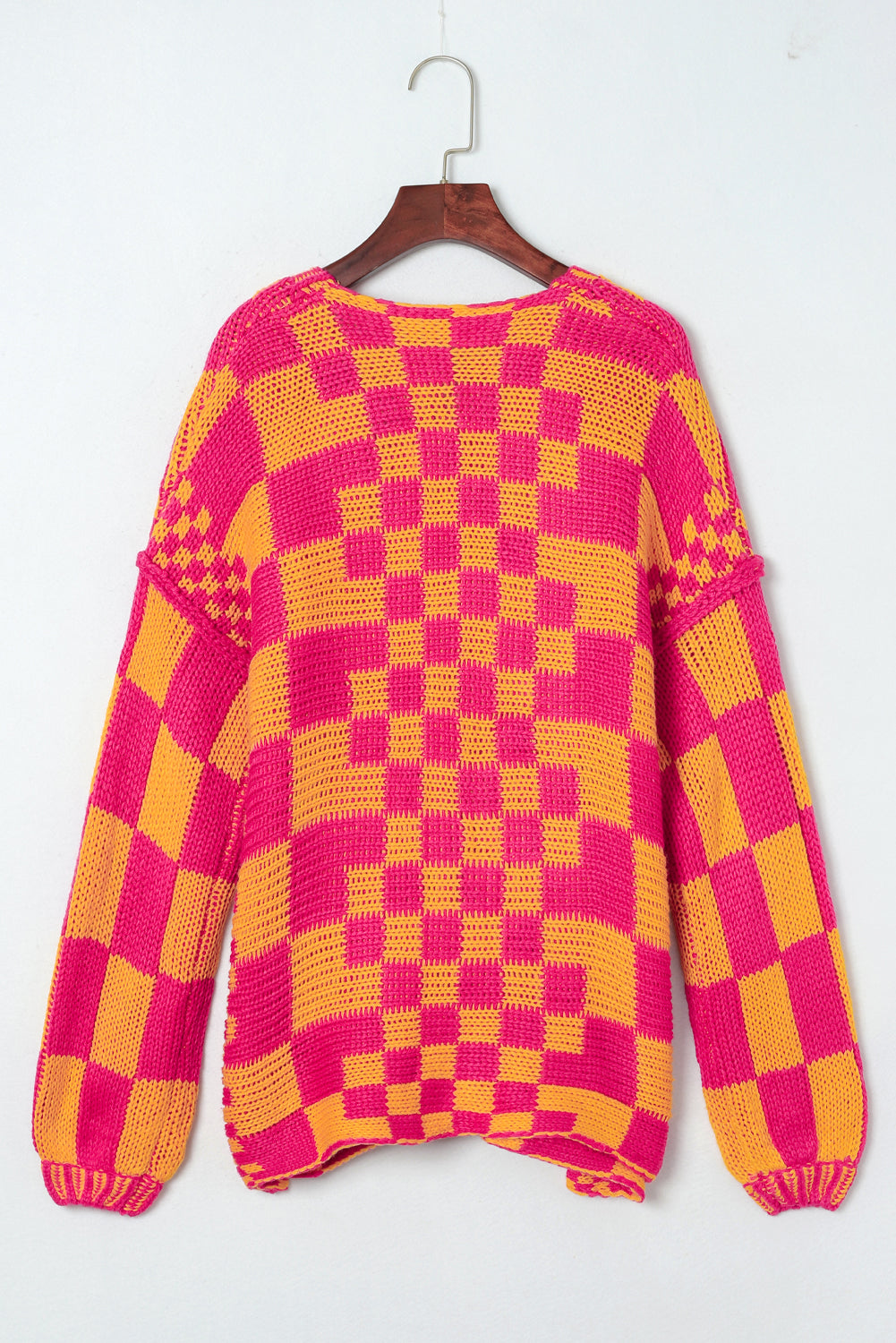 Smoke Gray Colorblock Checked Open Front Knitted Cardigan