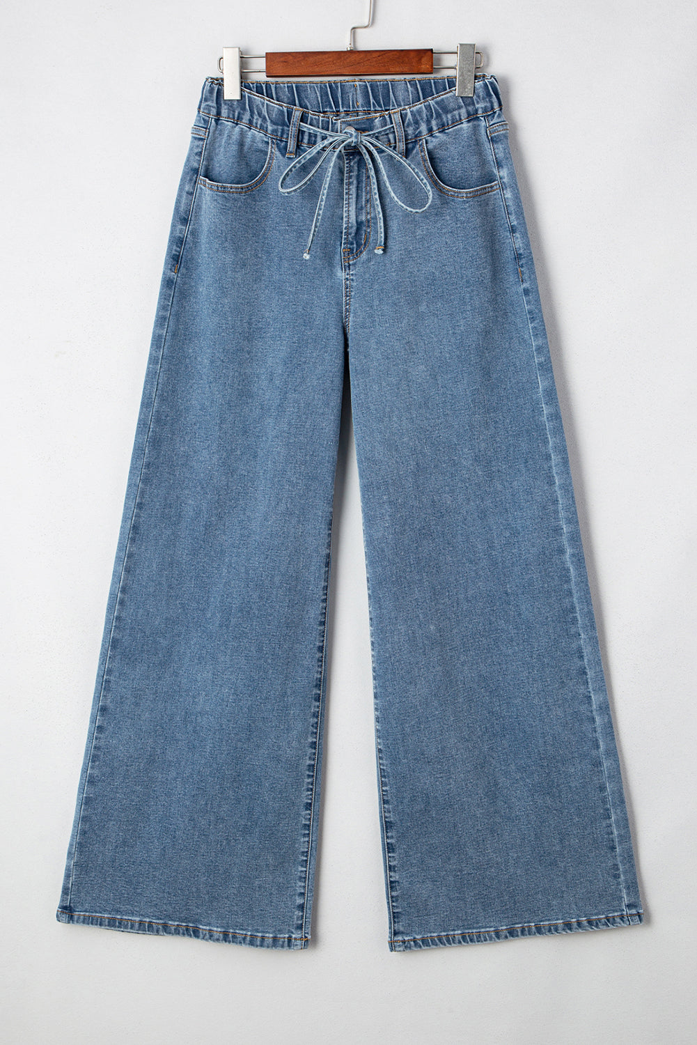 Dusk Blue Medium Wash Drawstring Waist Wide Leg Jeans