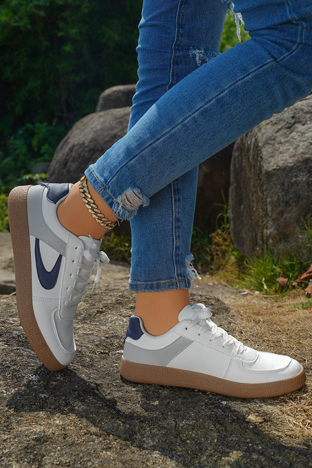 Coffee PU Leather Lace Up Sneakers