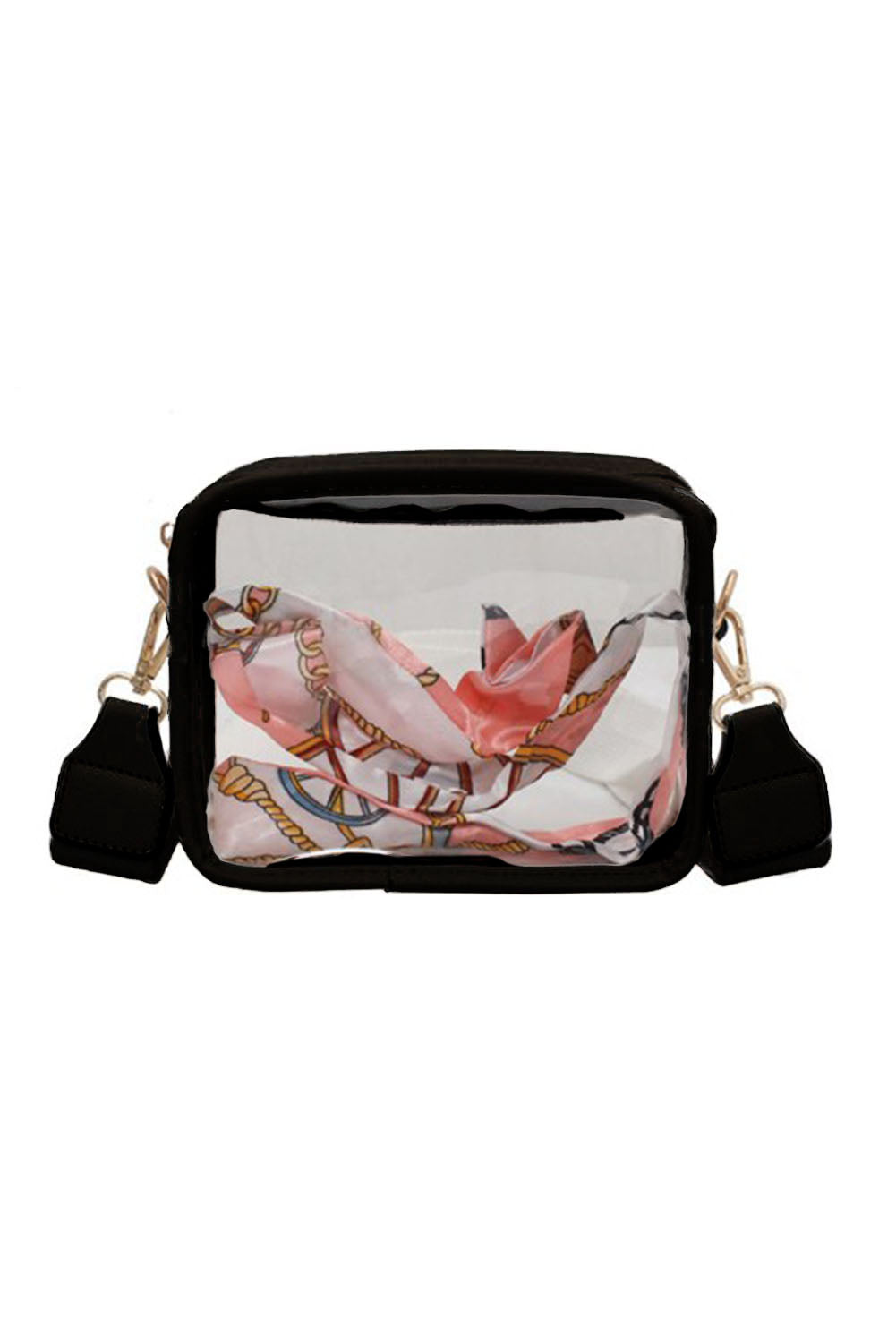 Black Clear PVC Wide Strap Crossbody Bag