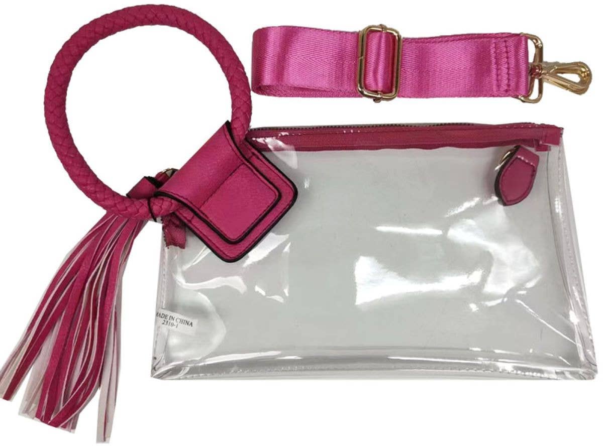 AD205T See Through Clear Cuff Handle Tassel Wrislet Clutch