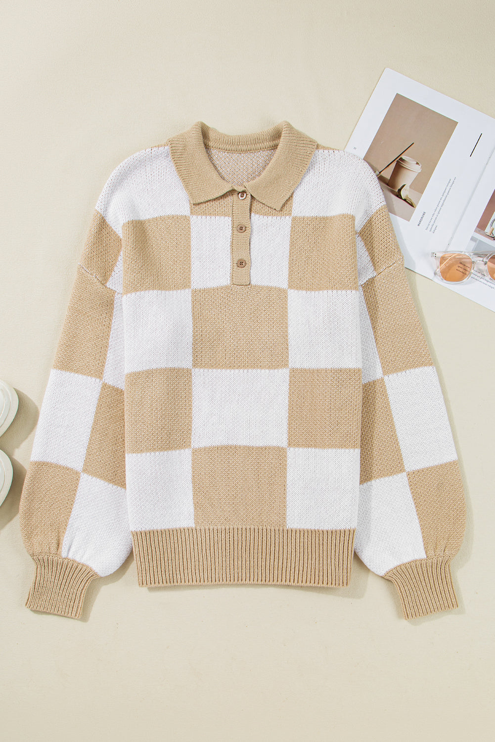 Checker Grid Polo Sweater