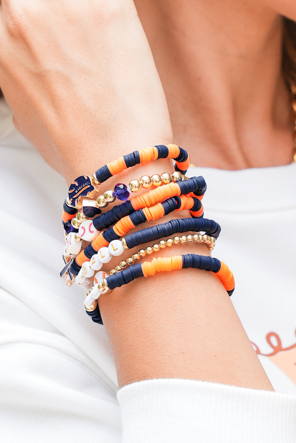 Russet Orange Game Day Baseball Bracelet Set
