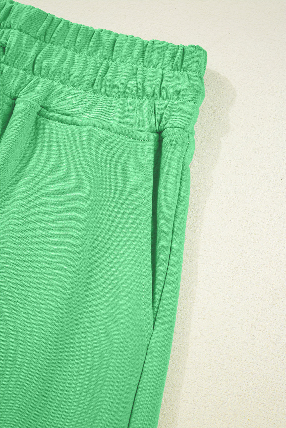 Bright Green Drop Shoulder Crop Pullover Drawstring Wide Leg Pants Set