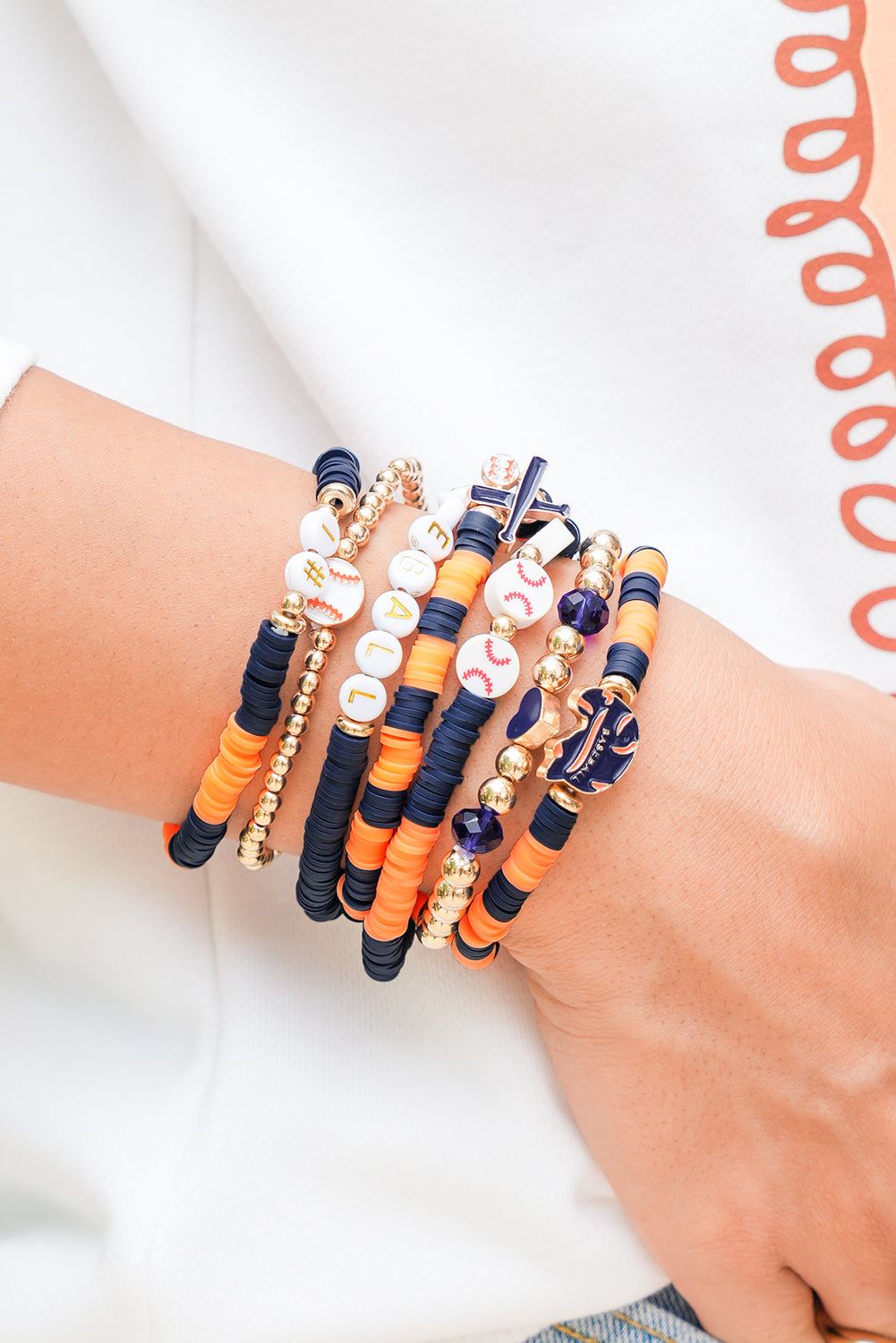 Russet Orange Game Day Baseball Bracelet Set
