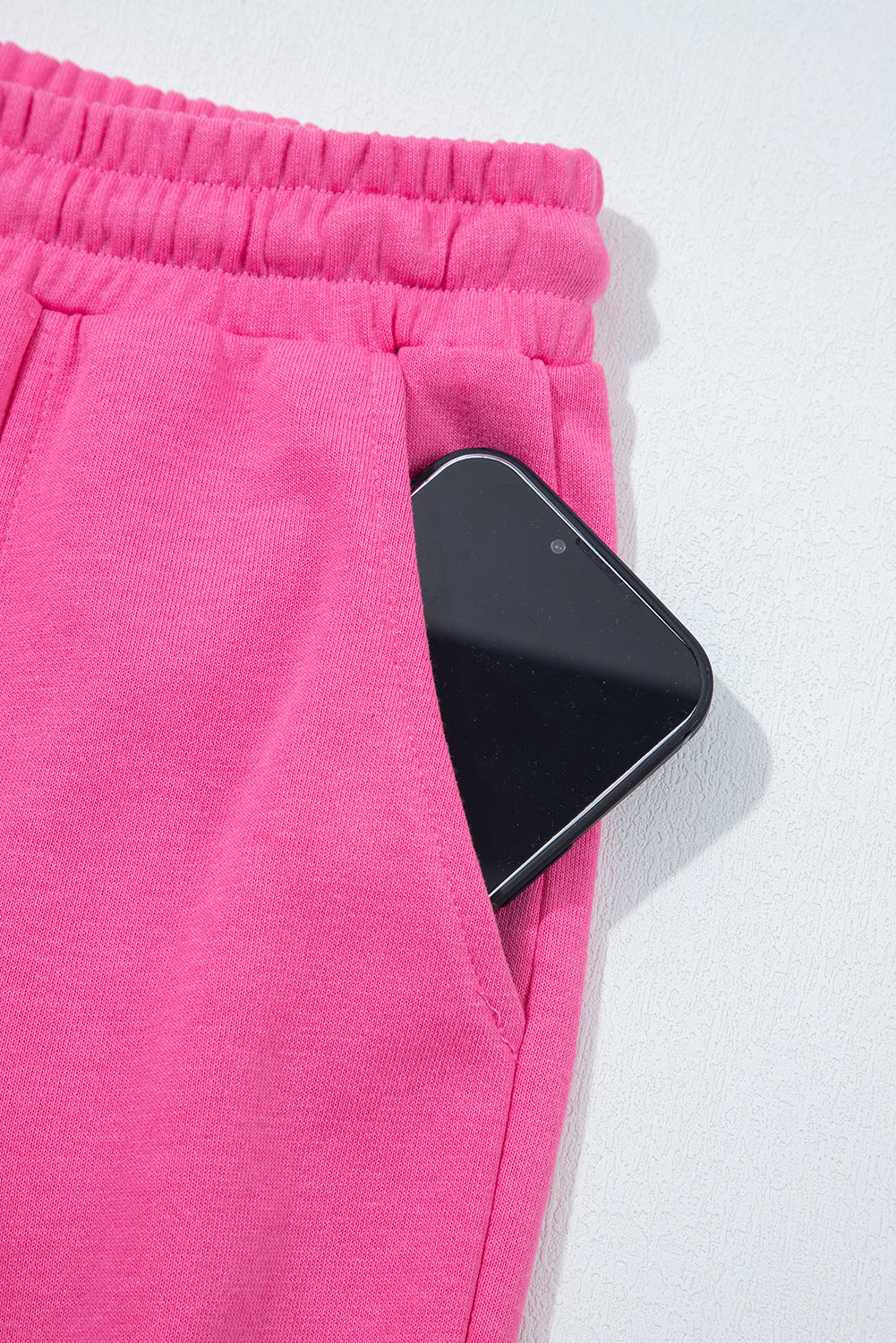 Bright Pink Raw Edge Henley Pullover and Jogger Pants Set