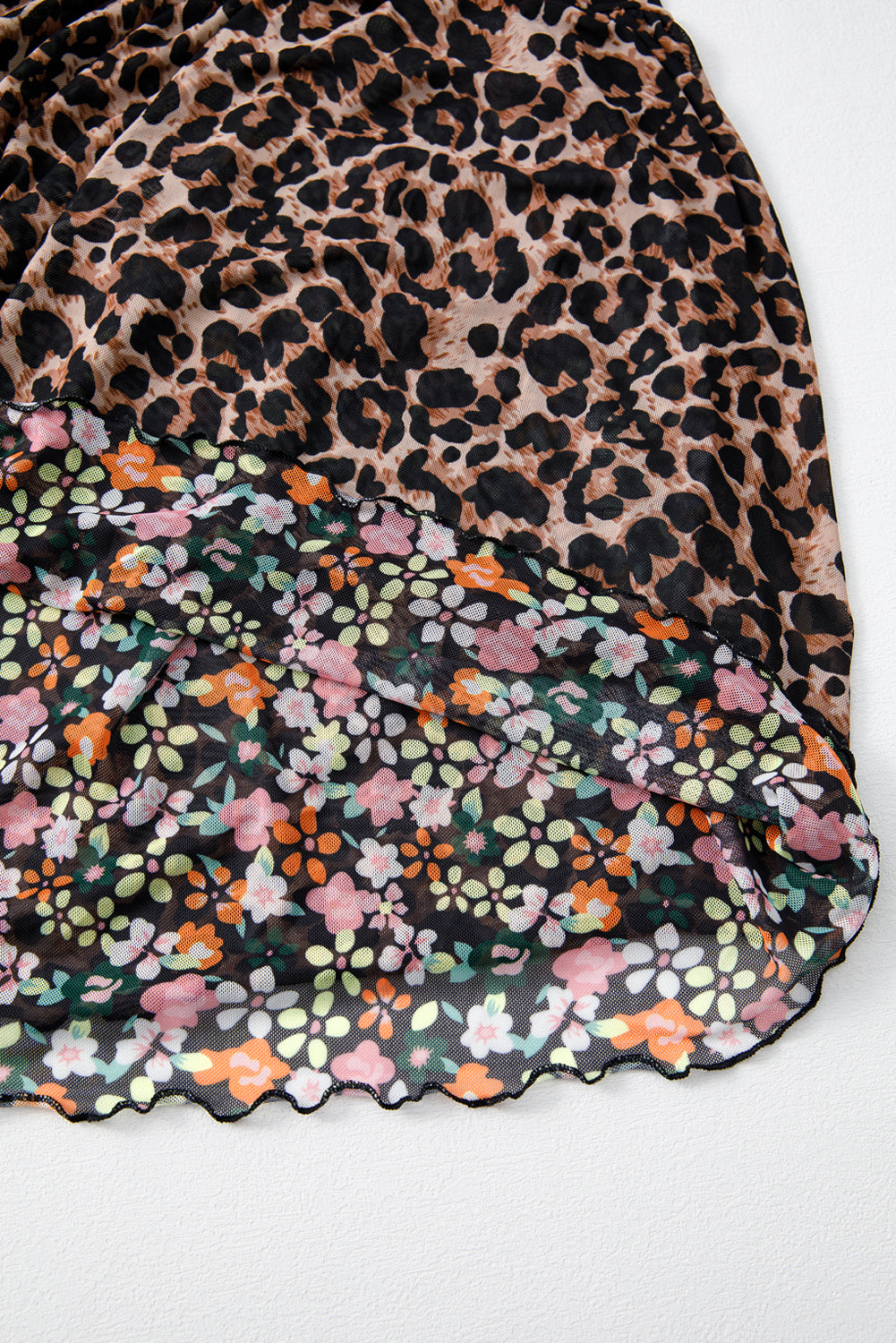 Brown Leopard Floral Reversible Ruffle Hem Maxi Skirt