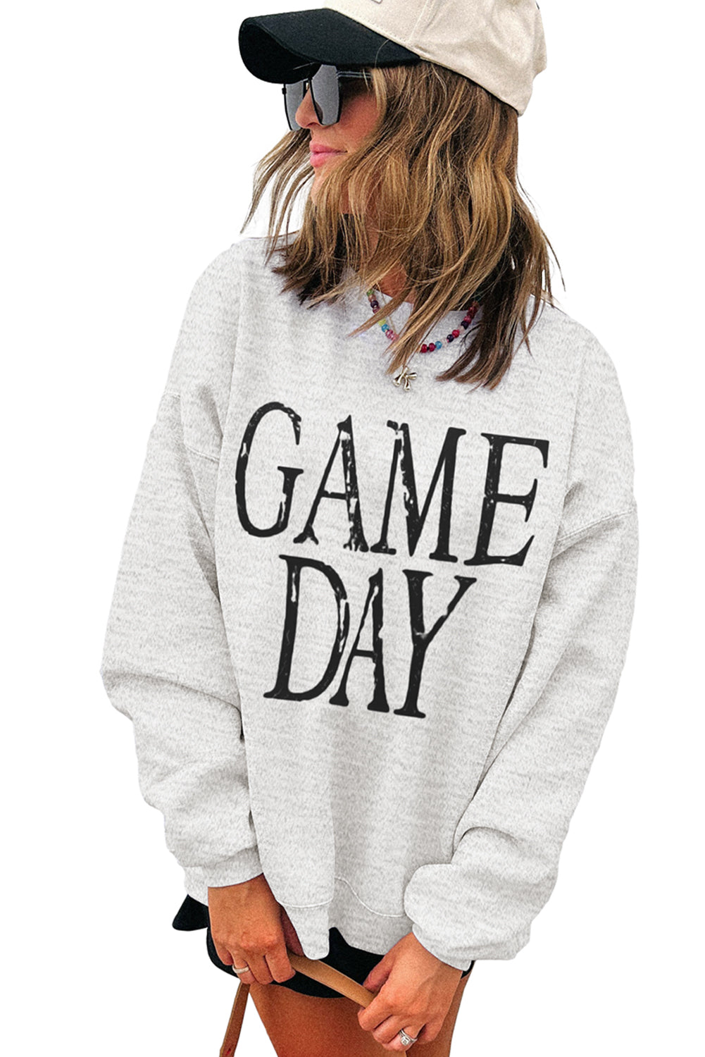Black GAME DAY Vintage Washed Letter Graphic Baggy Sweatshirt