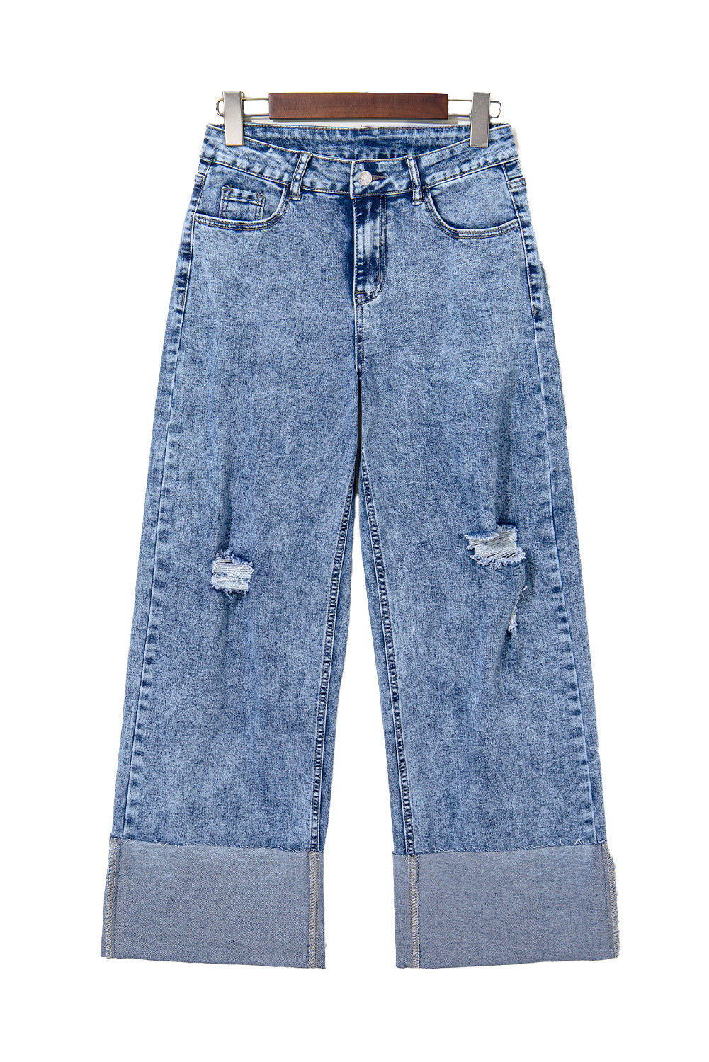 Ashleigh Blue Mineral Wash Distressed Wide Leg Jeans