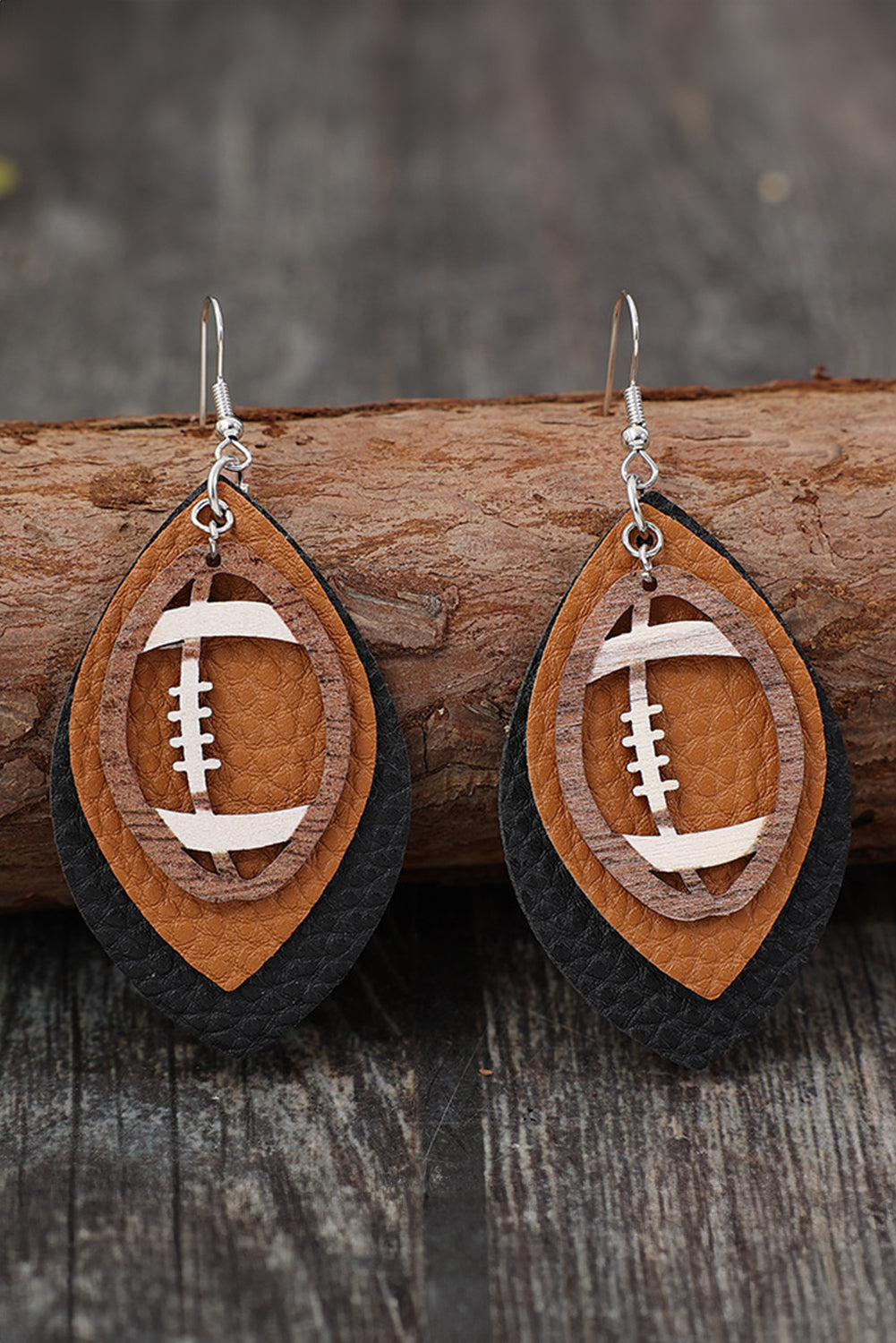 Chestnut Football Shape  Leather Drop Earrings