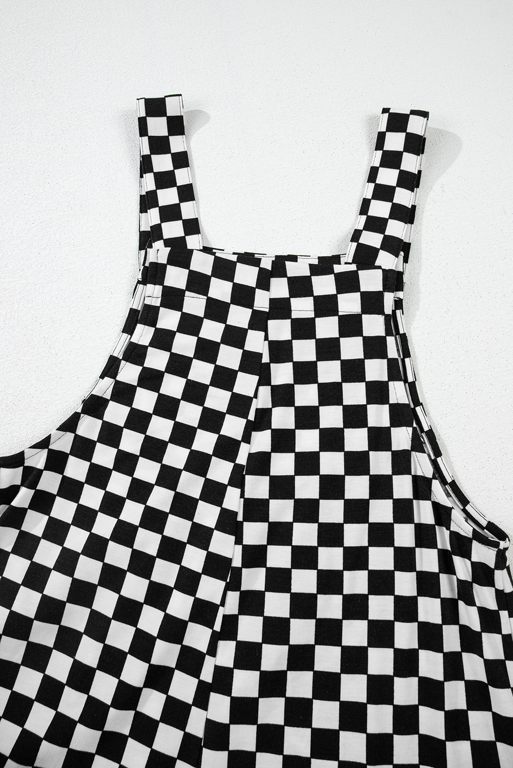 Black Checkered Print Pocketed Wide Leg Overall