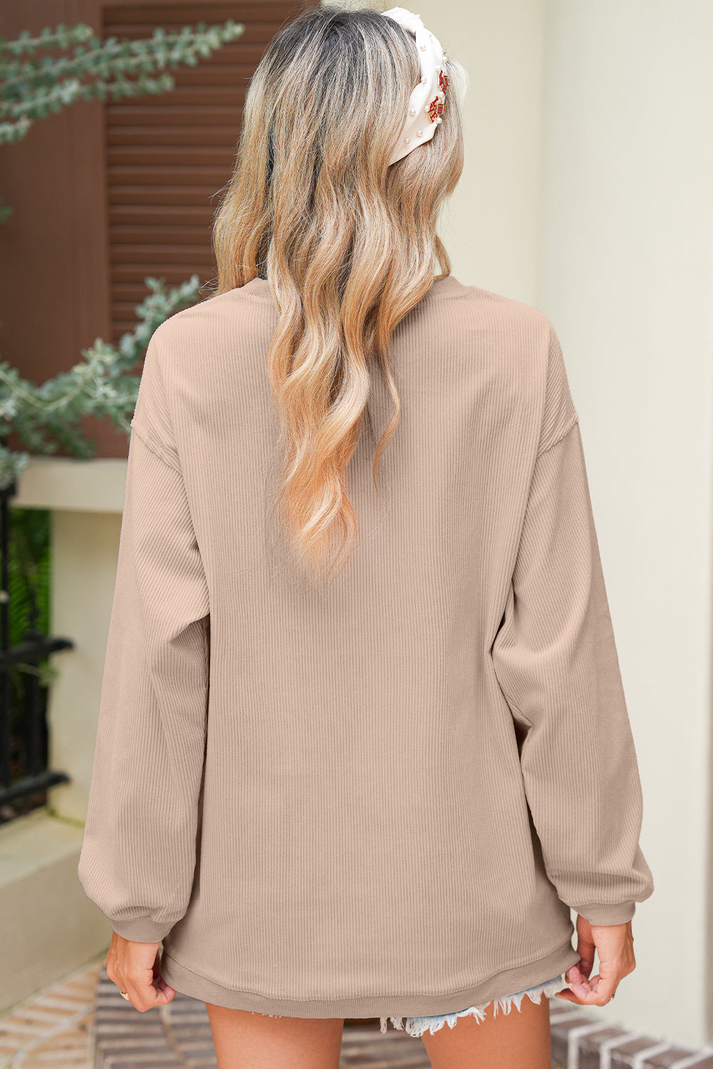 White Football Graphic Drop Shoulder Game Day Corded Sweatshirt