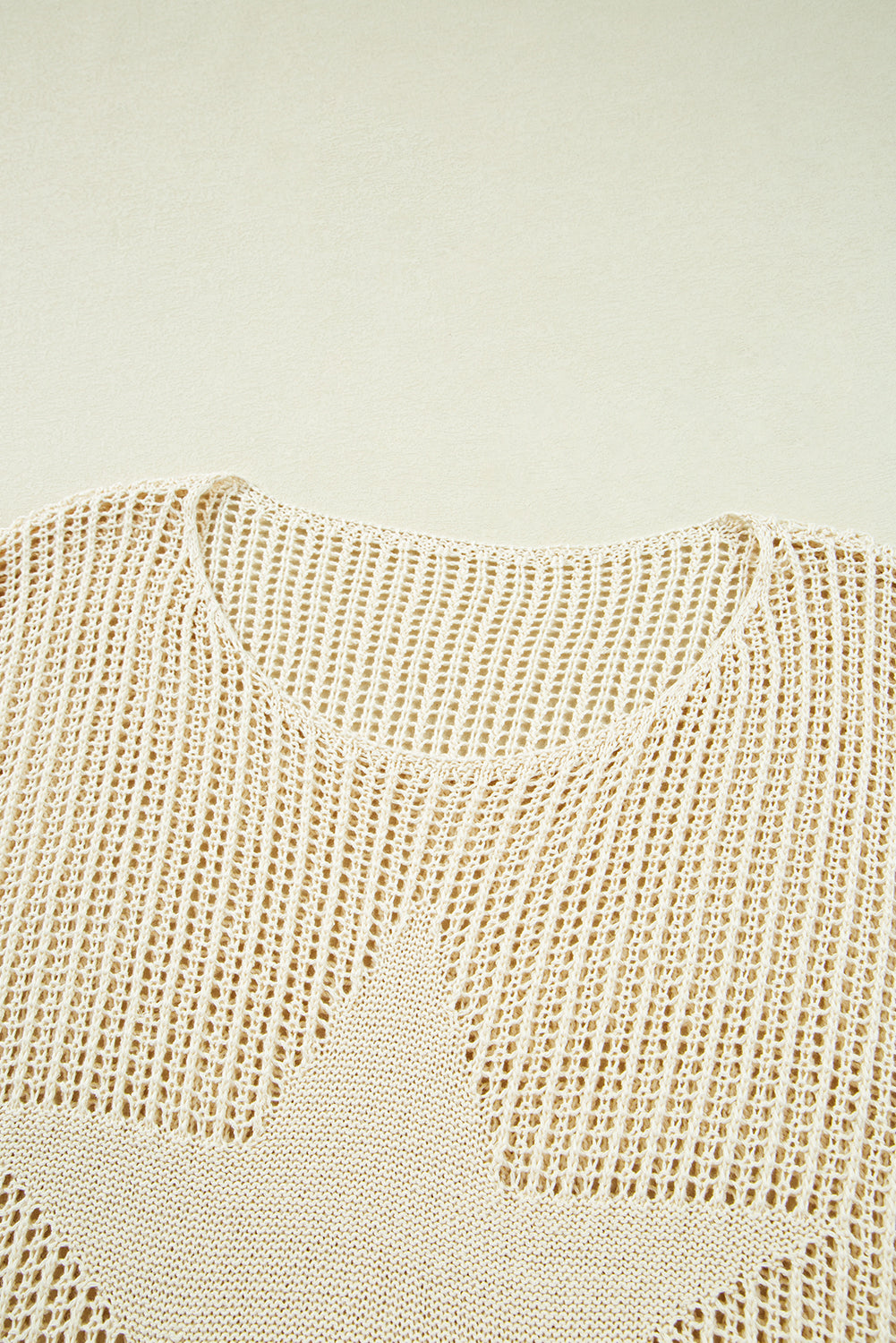 Parchment Hollow Out Knit Star Pattern Plus Size Sweater