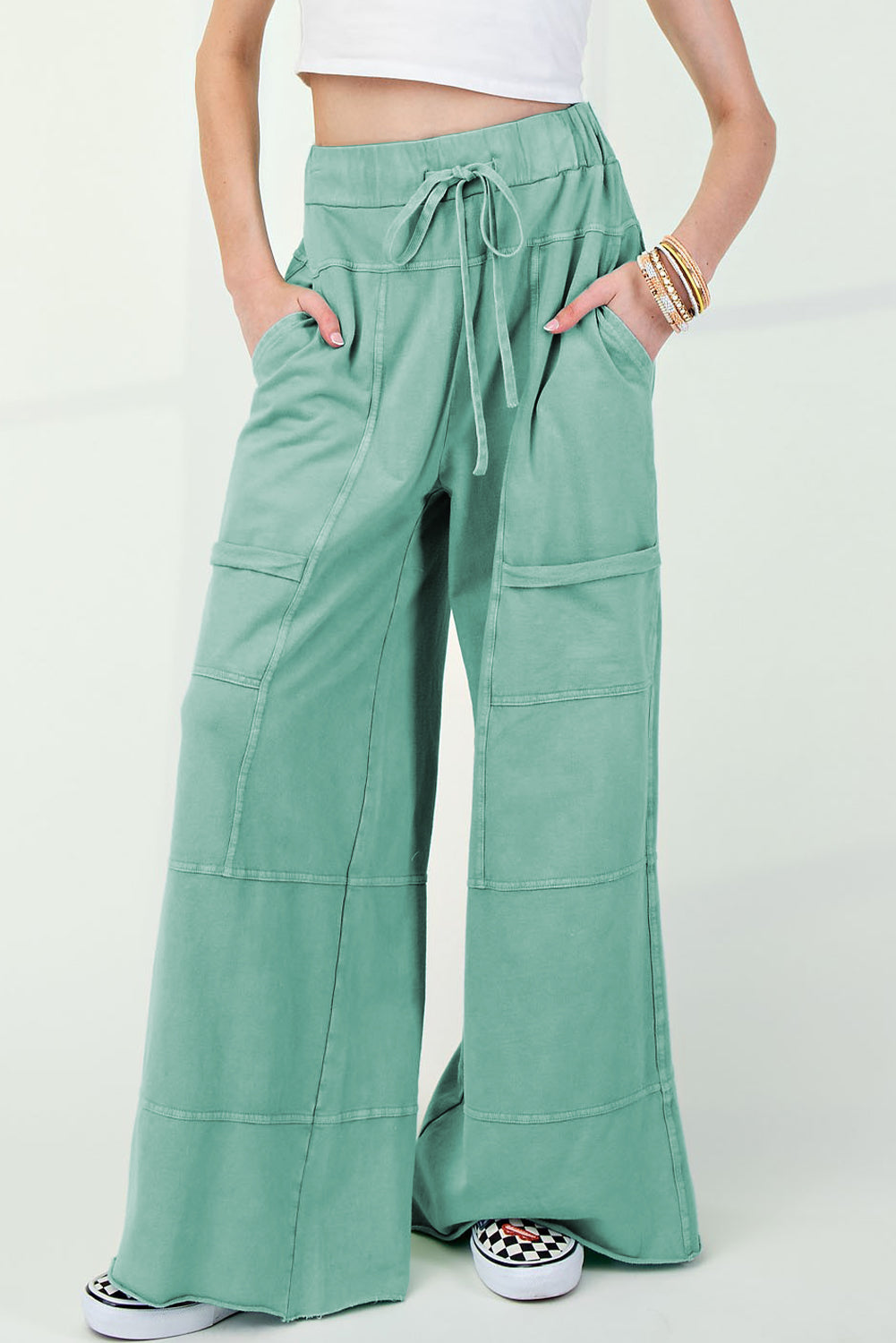 Bonbon Mineral Wash Exposed Seam Wide Leg Cargo Pants
