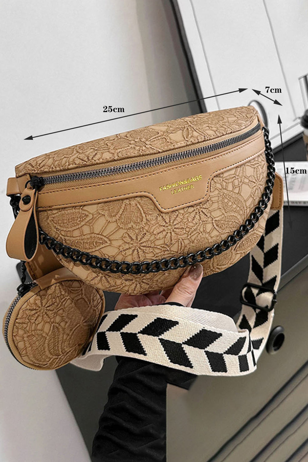 Black Colorblock Strap PU Crossbody Bag With Coin Purse