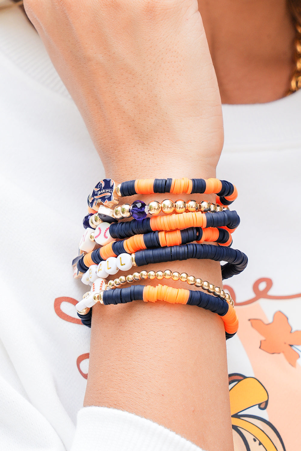 Russet Orange Game Day Baseball Bracelet Set