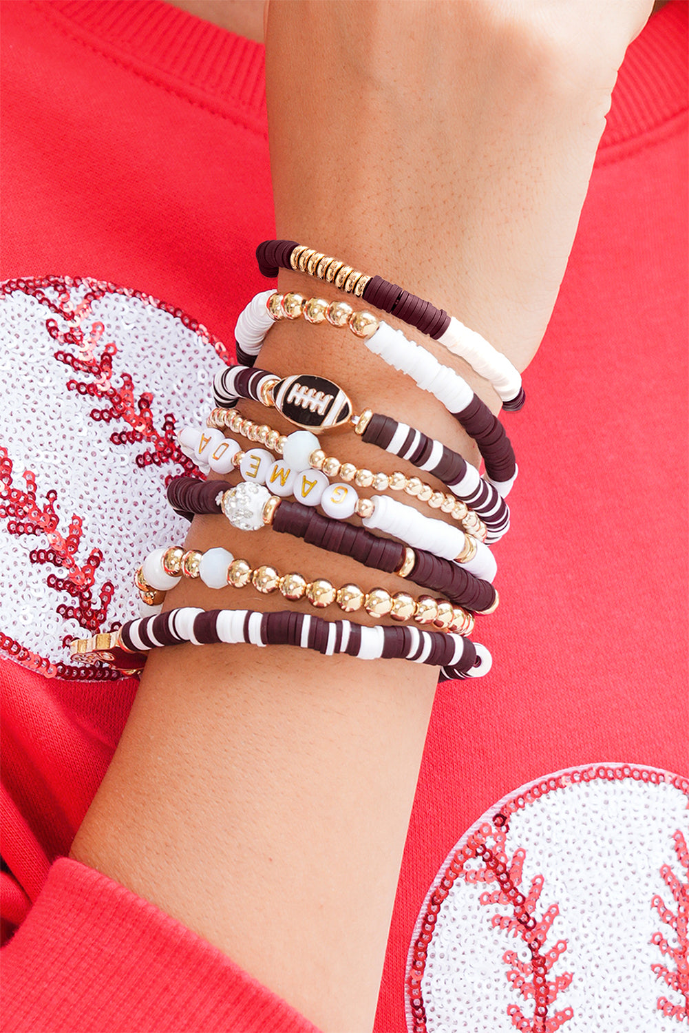 Chestnut Game Day Football Beaded Bracelet Set