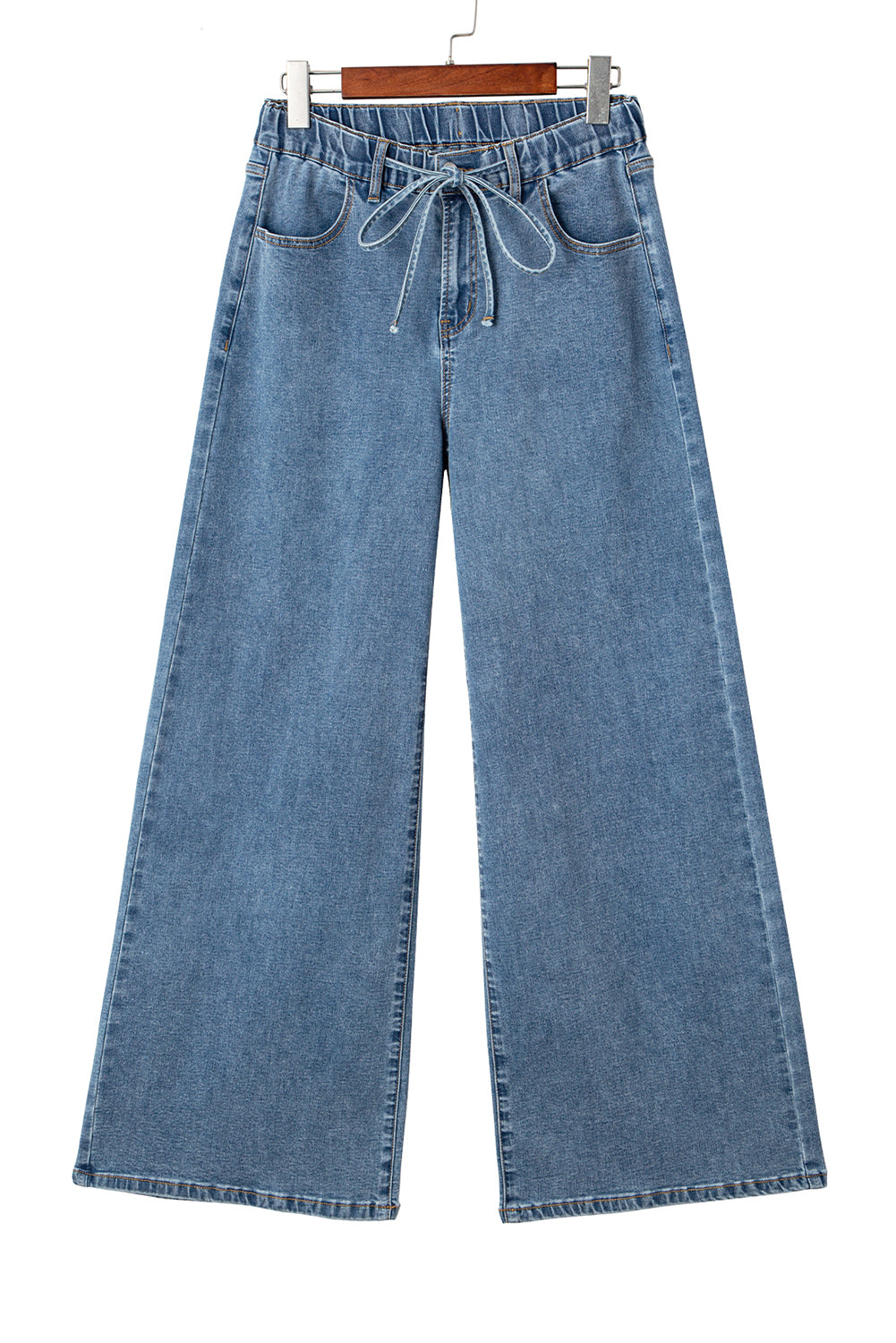 Dusk Blue Medium Wash Drawstring Waist Wide Leg Jeans