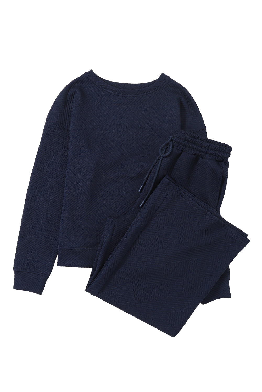 Black Textured Loose Slouchy Long Sleeve Top and Pants Set
