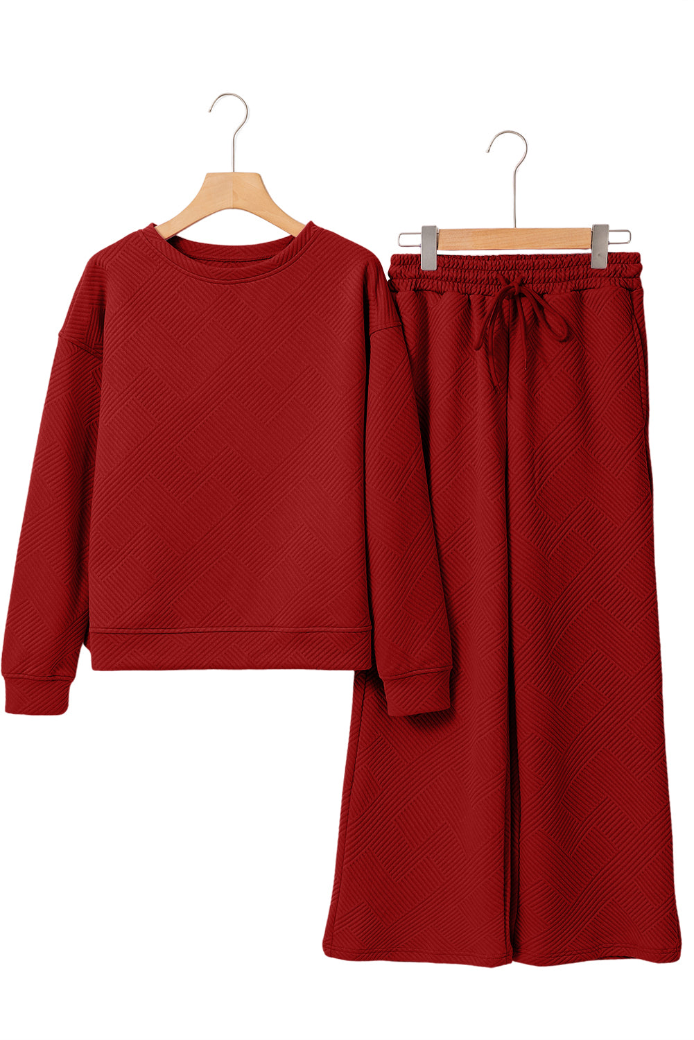 Black Textured Loose Slouchy Long Sleeve Top and Pants Set