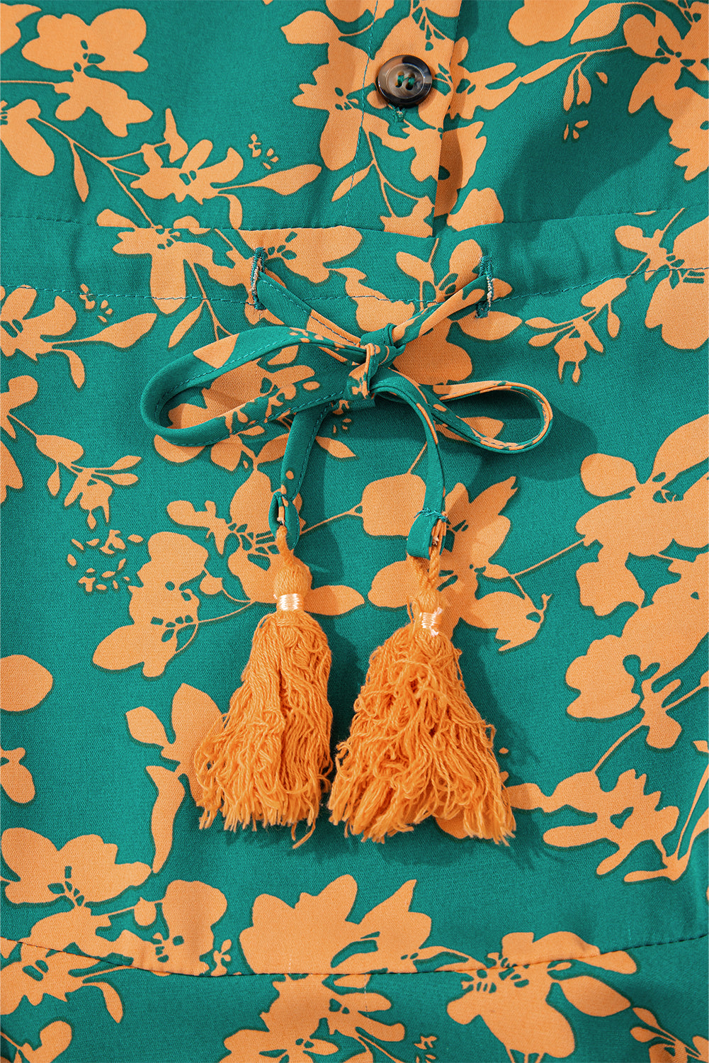 Green Floral Print Drawstring Flowy Short Dress