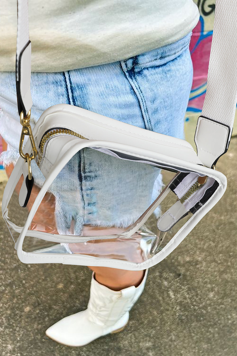 Black Clear PVC Wide Strap Crossbody Bag