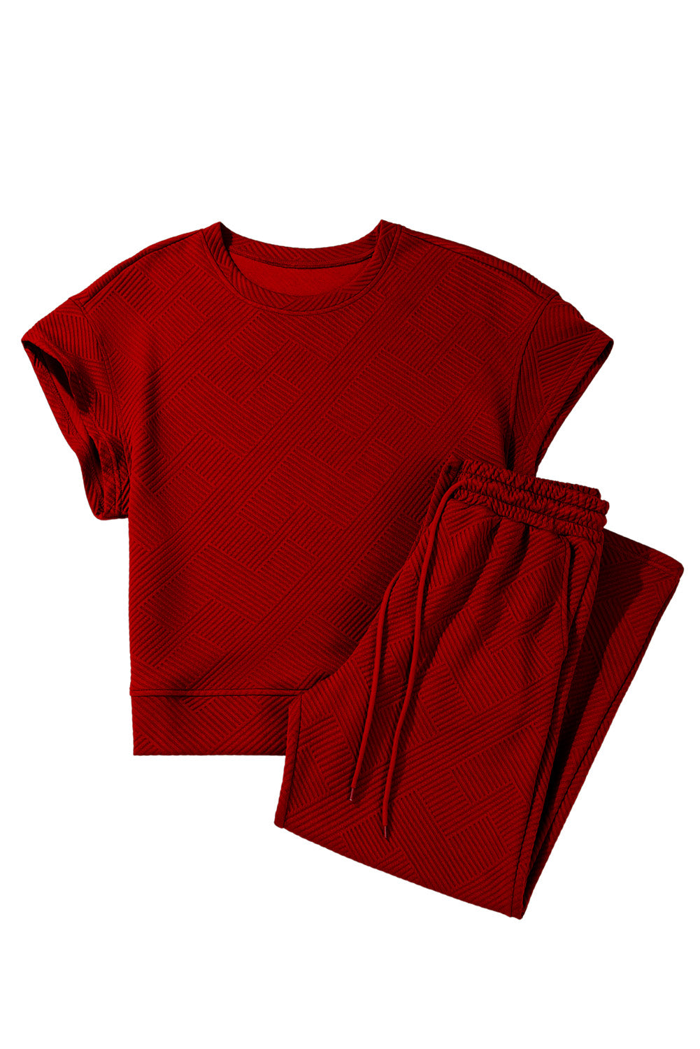 Black Textured Loose Fit T Shirt and Drawstring Pants Set