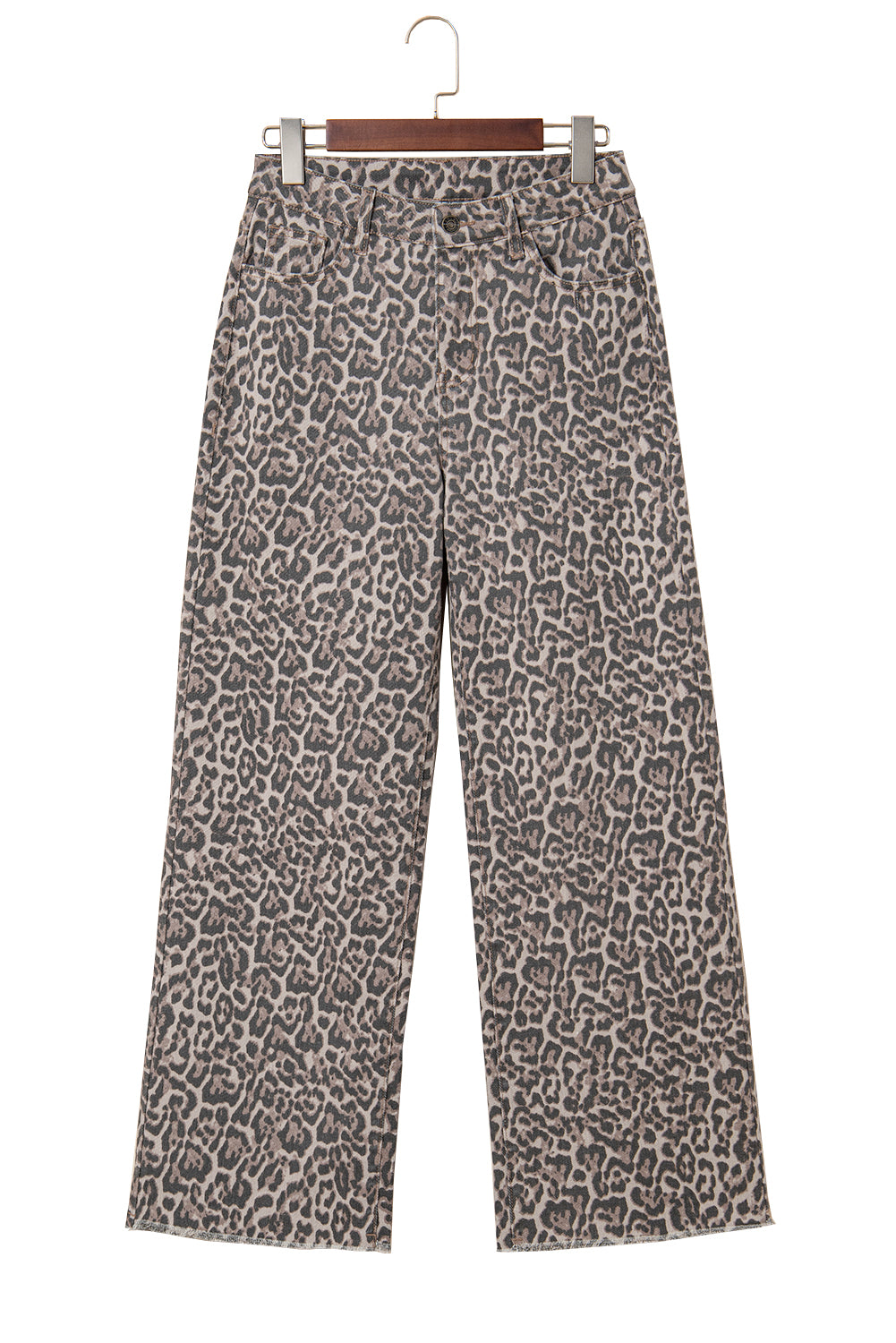 Brown Leopard High Waist Frayed Hem Jeans