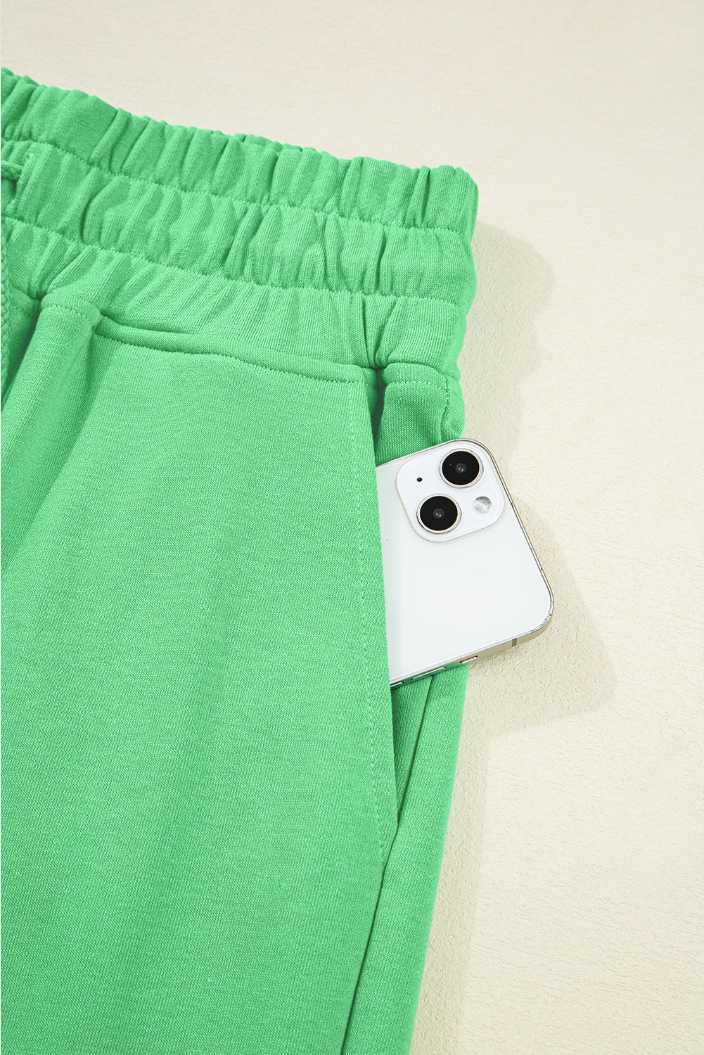 Bright Green Drop Shoulder Crop Pullover Drawstring Wide Leg Pants Set